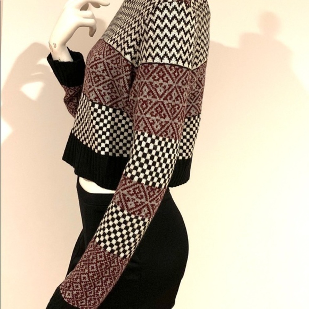 Multi Pattern Color Block Soft Cropped Sweater - Picture 3 of 10